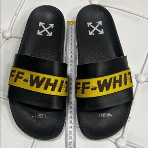 Off-White Black Slides with Yellow Strap